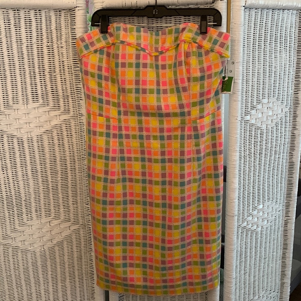 Lilly Pulitzer Strapless Multicolor Plaid Midi Dress - Pink Yellow Green Blue